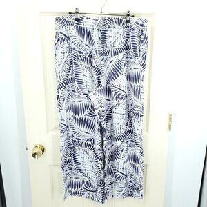 Tahari 100% Linen Wide Leg Pull-On Pants XL White/Purple Print